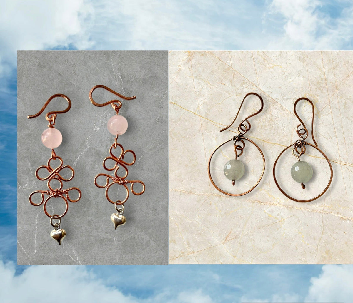 Dangle Earrings-Aquamarine & Rose Quartz