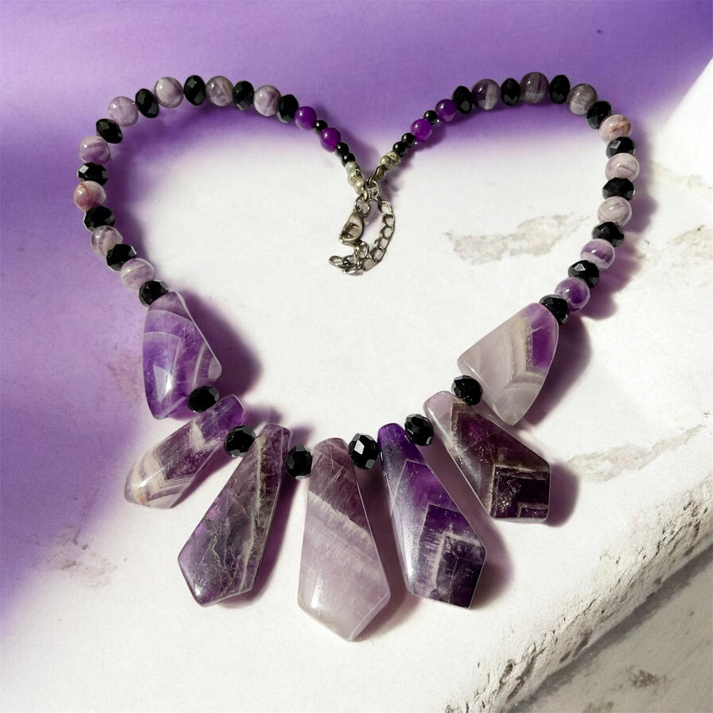 💜 Amethyst & Black Crystal Statement Necklace