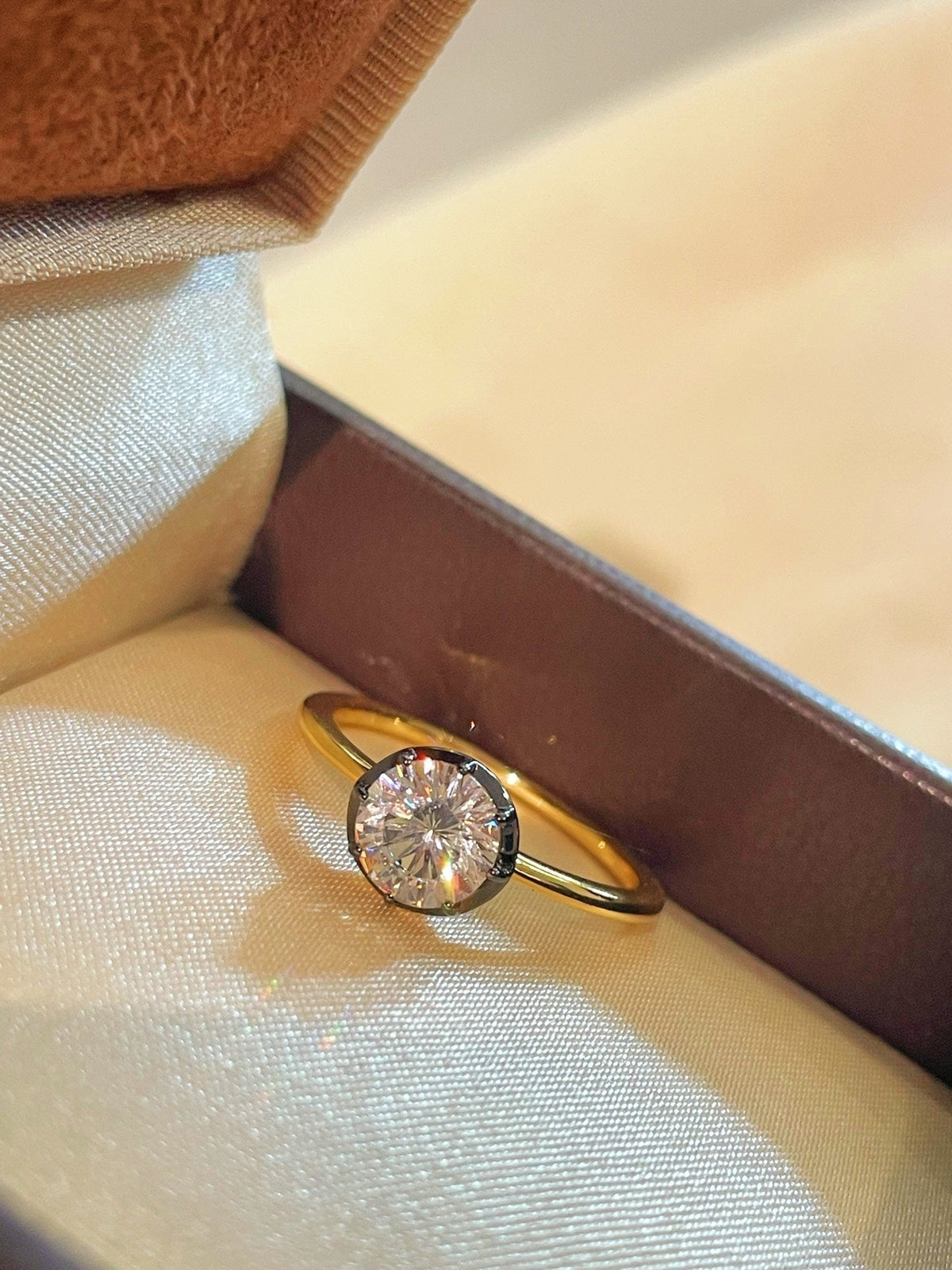 1 Carat Lab-Grown Diamond Black Gold Solitaire Ring