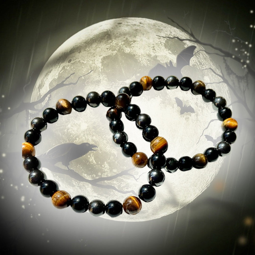 Triple Protection, Tiger Eye and Obsidian Bracelets
