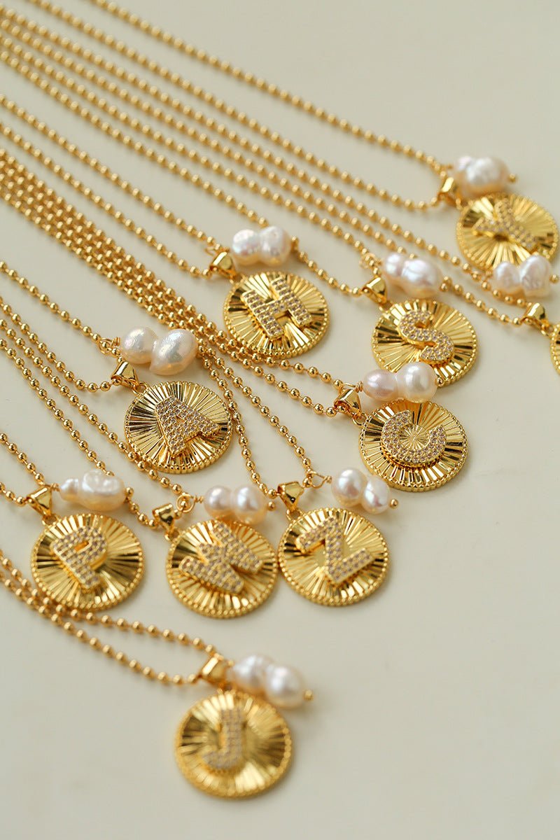 26 Initial Coin Pearl Long Necklace