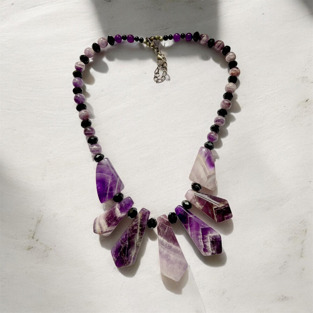 💜 Amethyst & Black Crystal Statement Necklace