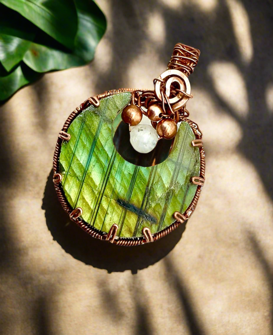 Labradorite Crescent Moon with Moonstone Accent