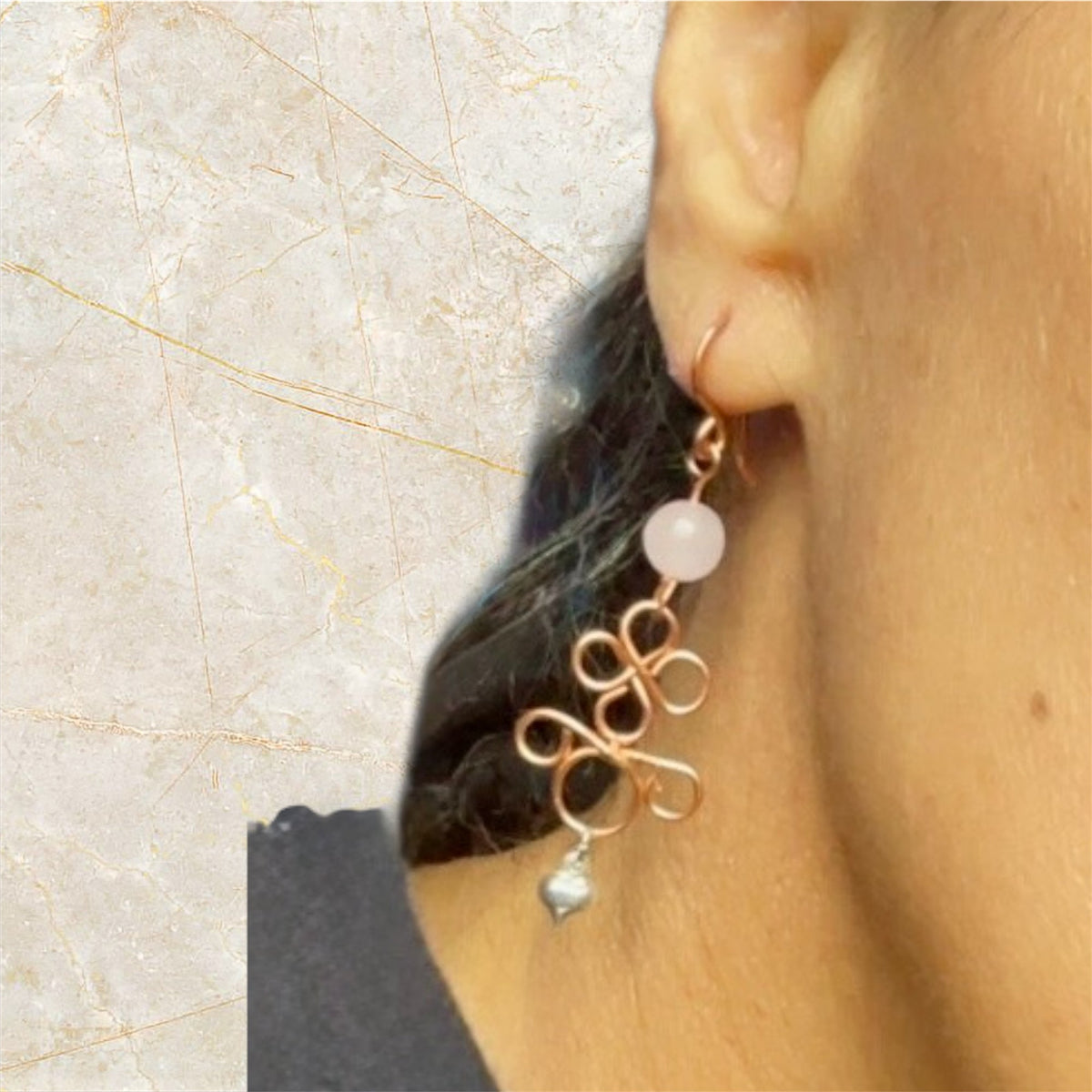 Dangle Earrings-Aquamarine & Rose Quartz