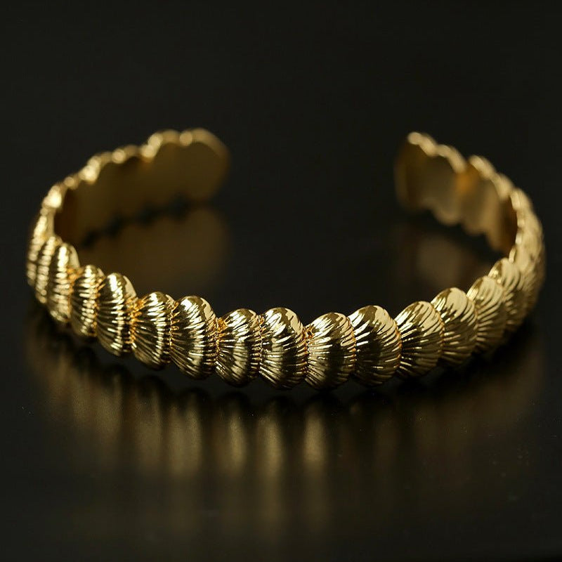 3D Sculpted Seashell Texture Open Cuff Bangle