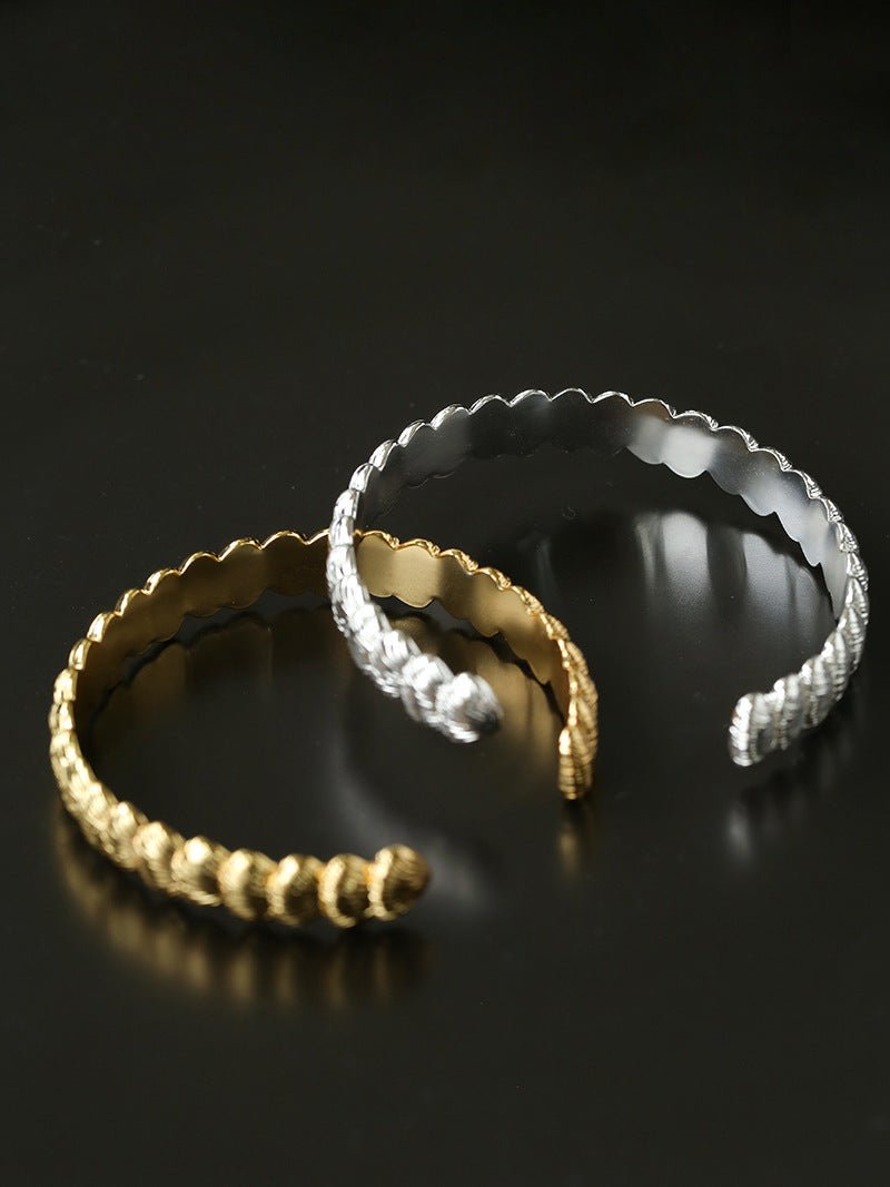 3D Sculpted Seashell Texture Open Cuff Bangle