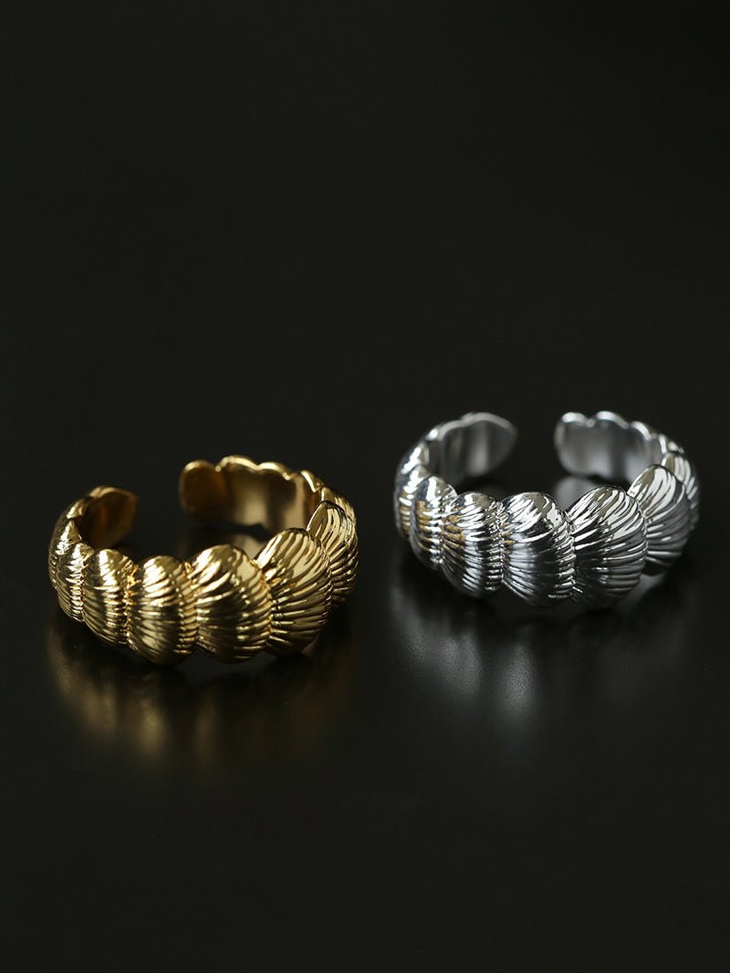 3D Sculpted Seashell Texture Open Statement Ring