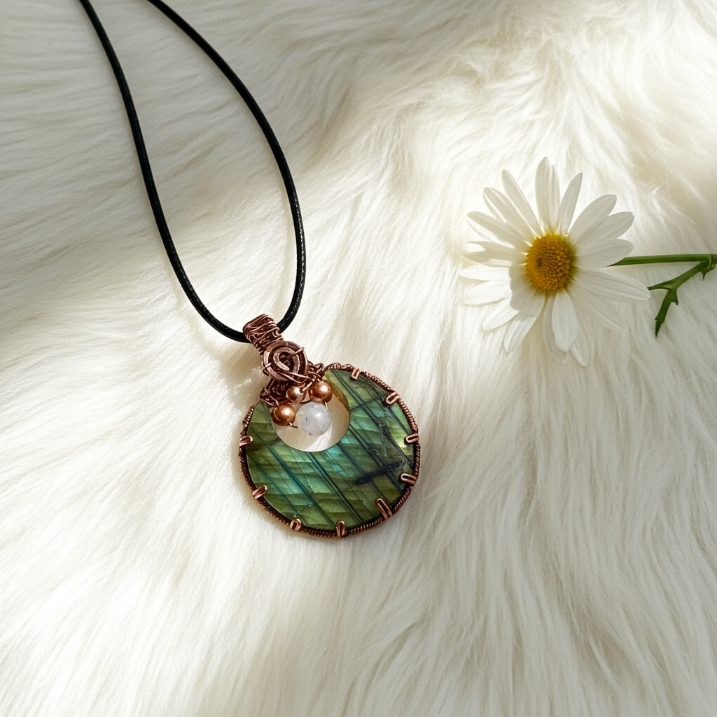 Labradorite Crescent Moon with Moonstone Accent
