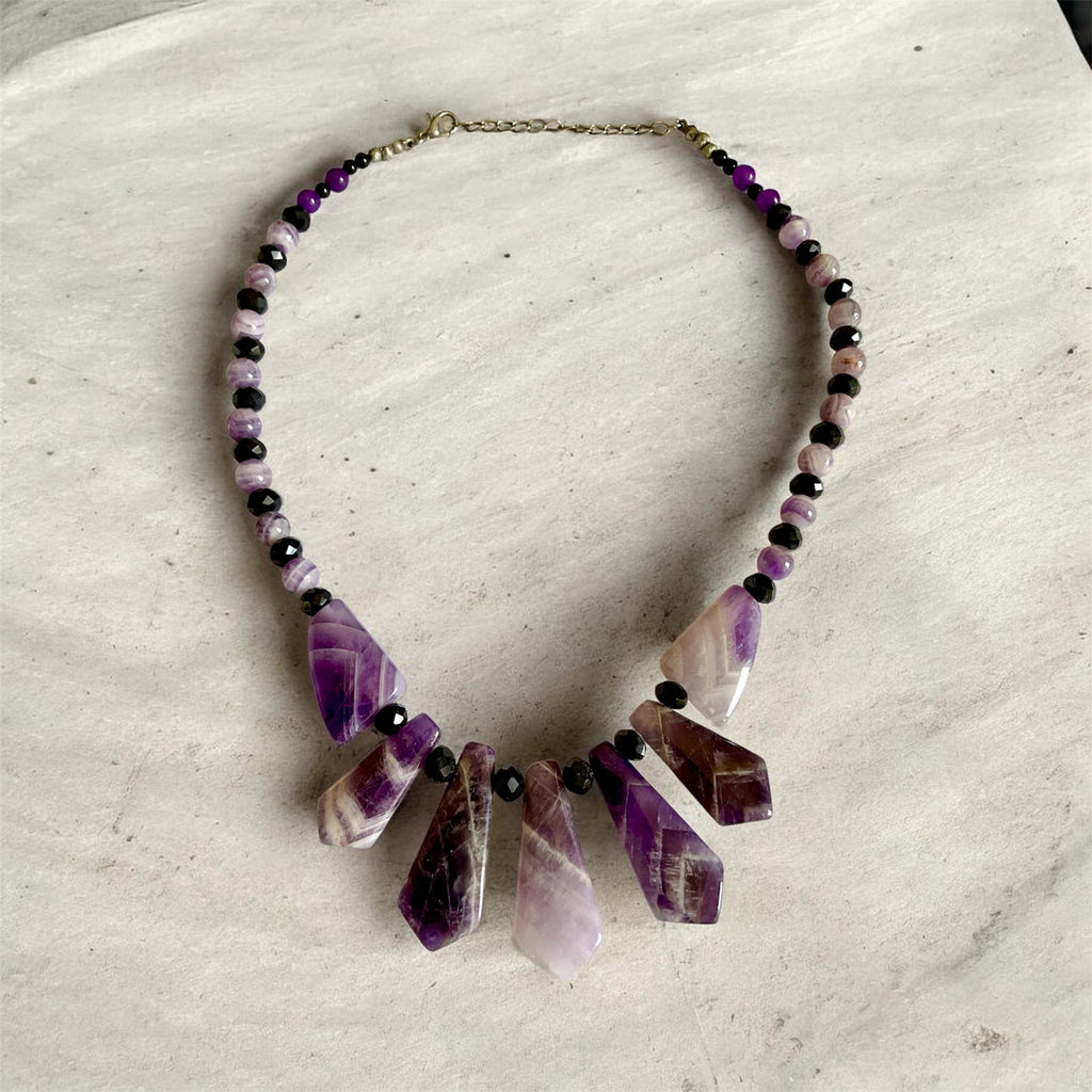💜 Amethyst & Black Crystal Statement Necklace