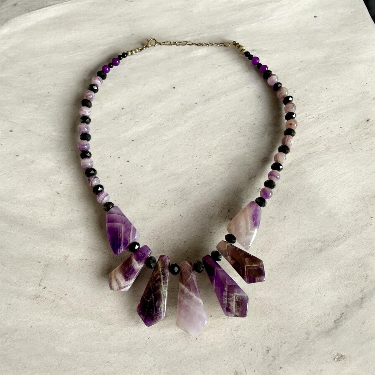 💜 Amethyst & Black Crystal Statement Necklace