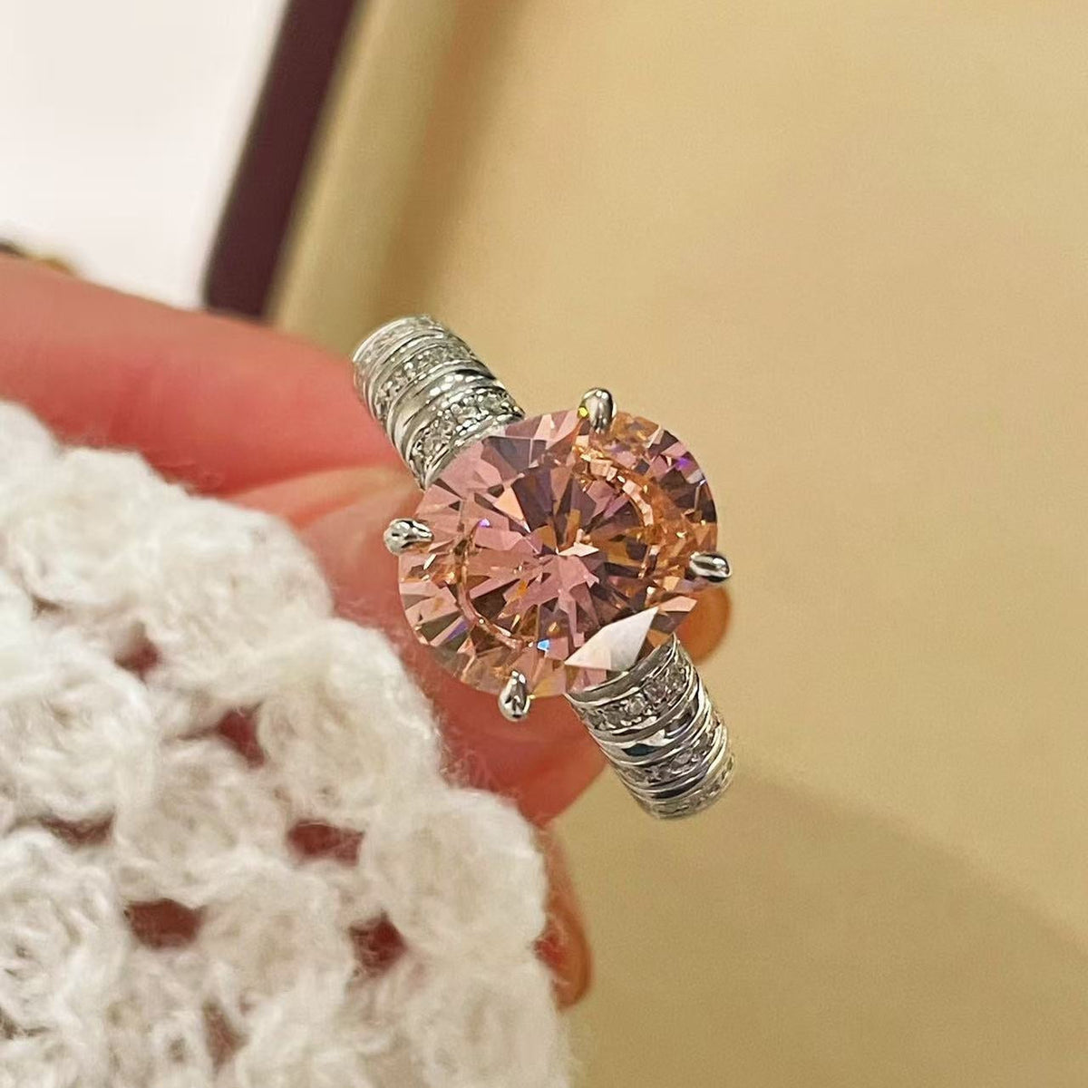 925 Silver Gold Plated Four Prong Oval Pink Morganite Solitaire Ring