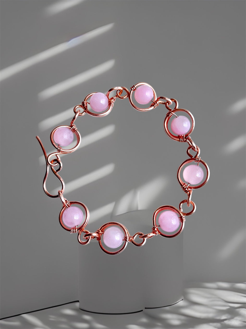 Handcrafted Rose Quartz & Copper Link Bracelet 🌸