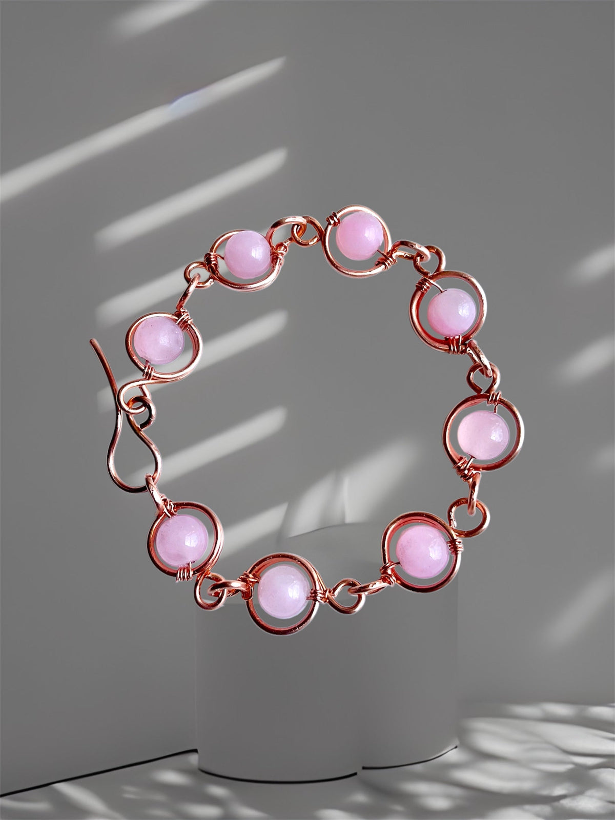 Handcrafted Rose Quartz & Copper Link Bracelet 🌸