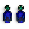 Adelle Dark Sapphire Crystal Octagon And Emerald Round Stone Drop Earrings