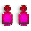 Adelle Fuchsia Crystal Octagon And Ruby Round Stone Drop Earrings