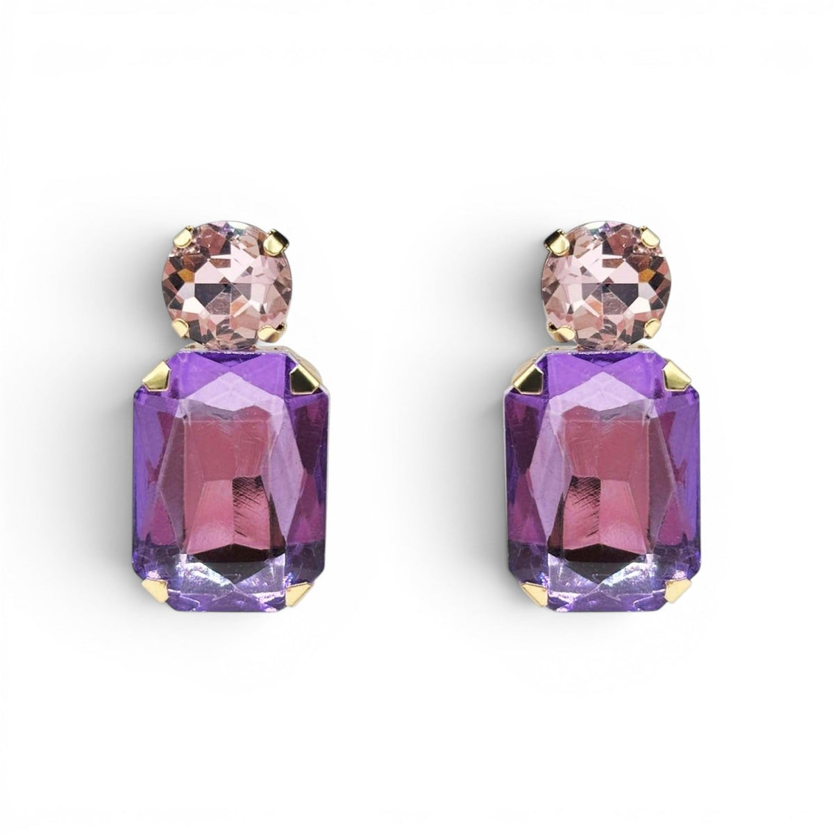 Adelle Light Amethyst Crystal Octagon And Light Rose Round Stone Drop Earrings
