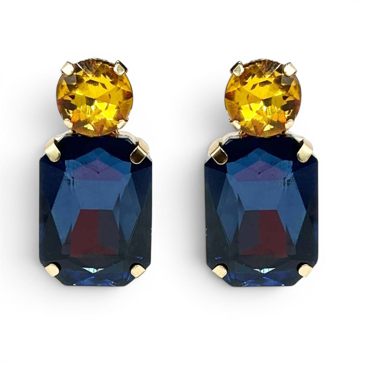 Adelle Montana Sapphire Crystal Octagon And Topaz Round Stone Drop Earrings