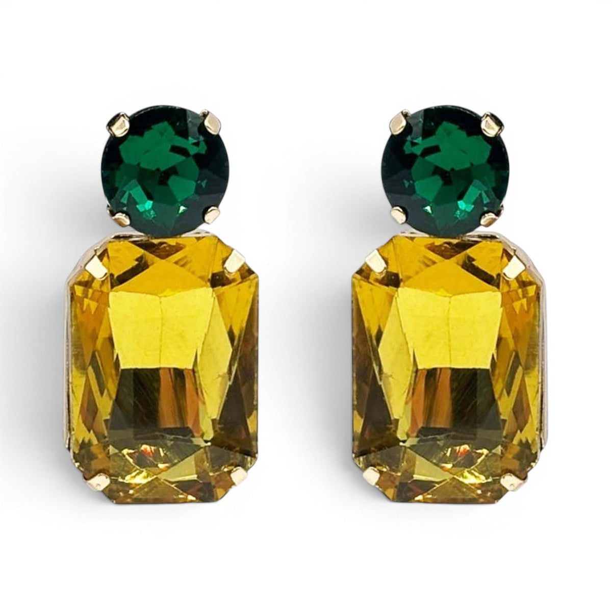 Adelle Topaz Crystal Octagon And Emerald Round Stone Drop Earrings