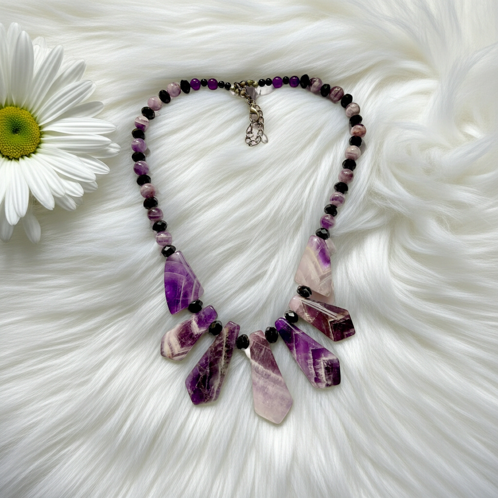 💜 Amethyst & Black Crystal Statement Necklace