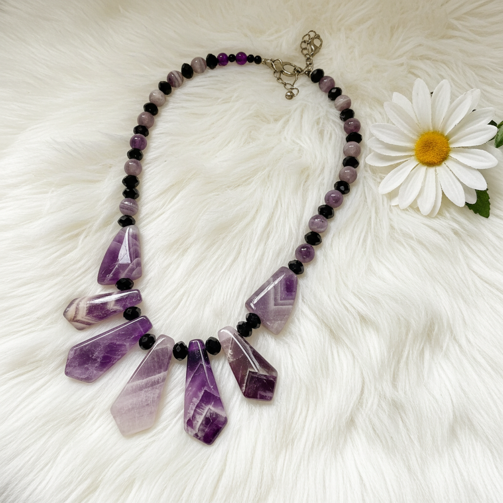 💜 Amethyst & Black Crystal Statement Necklace