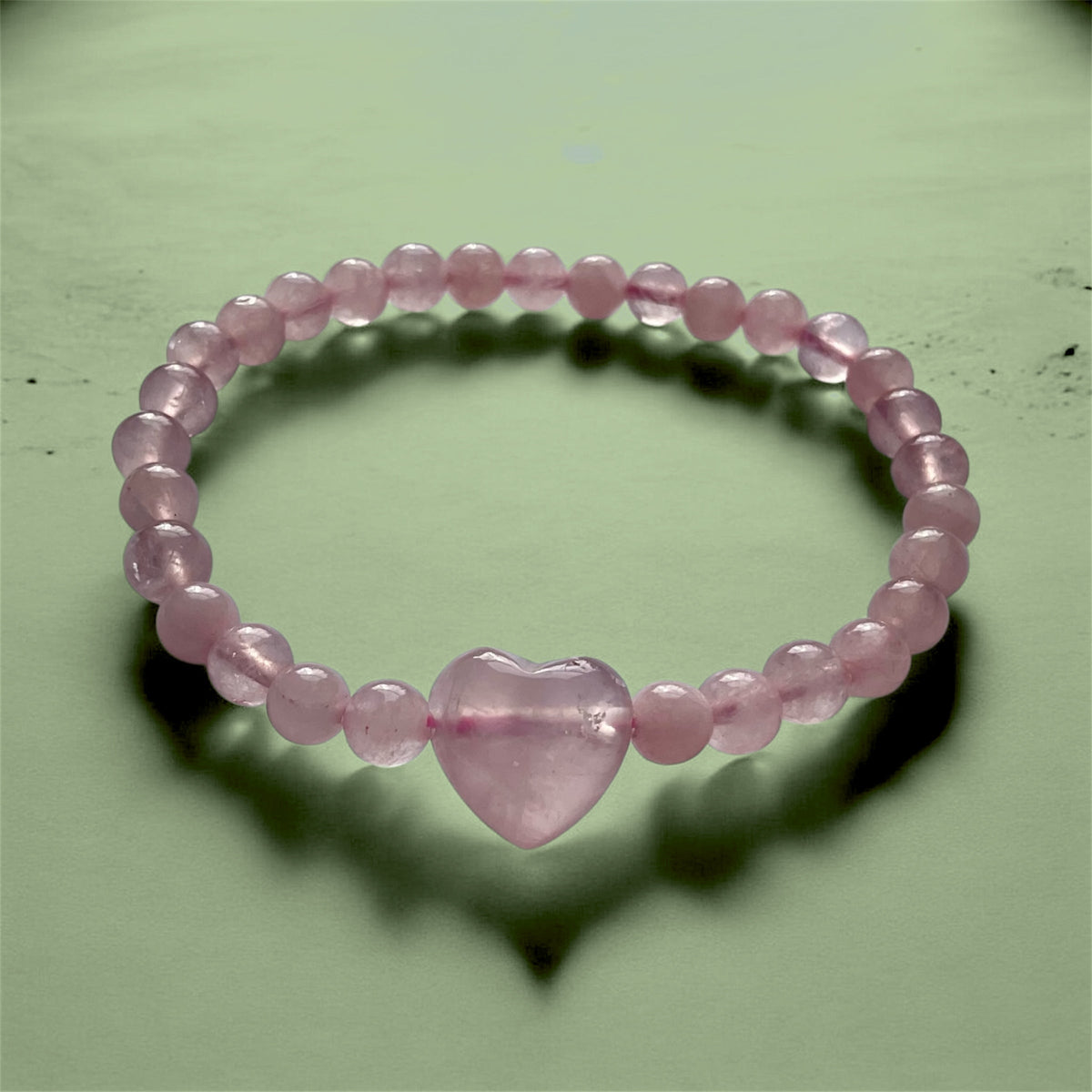 🌸 Rose Quartz Stretch Bracelet with Heart Focal