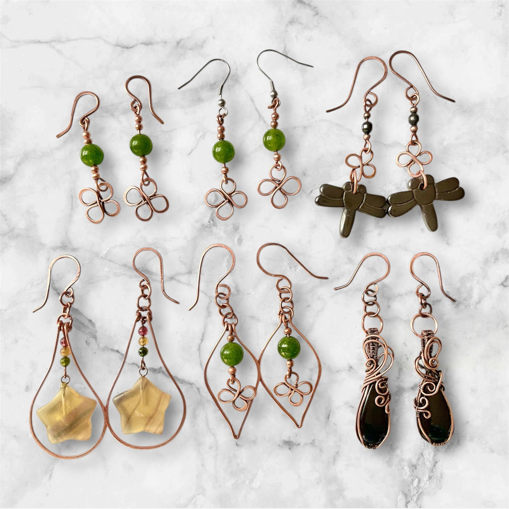 Fluorite Star Earrings with Rainbow Tourmaline