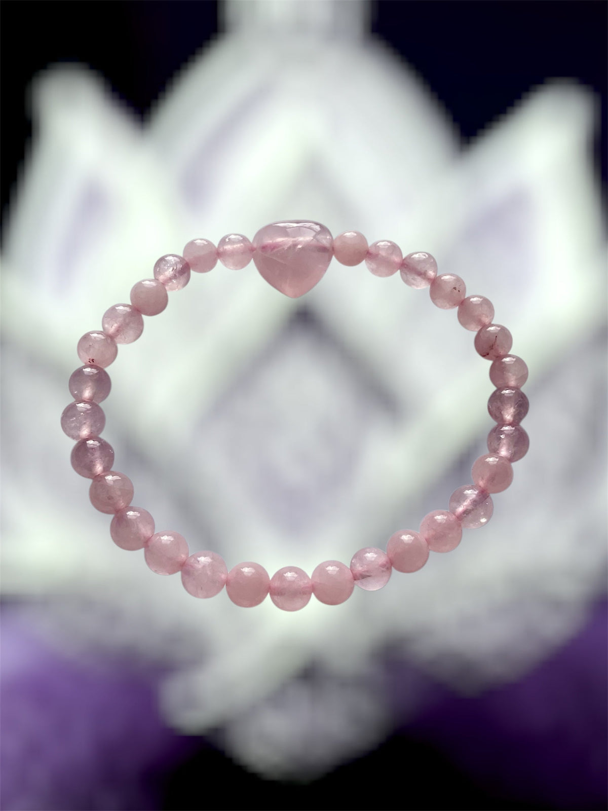 🌸 Rose Quartz Stretch Bracelet with Heart Focal