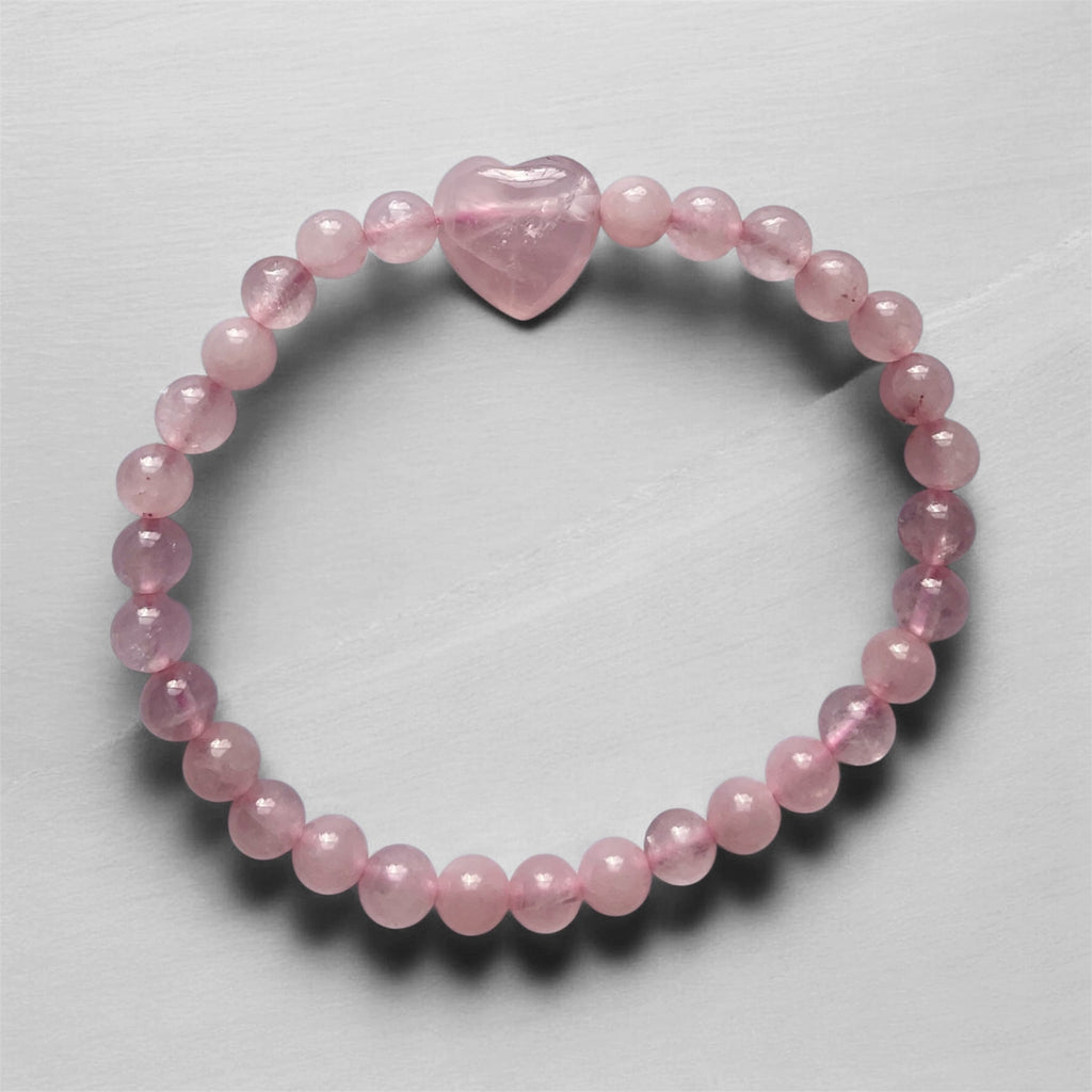 🌸 Rose Quartz Stretch Bracelet with Heart Focal