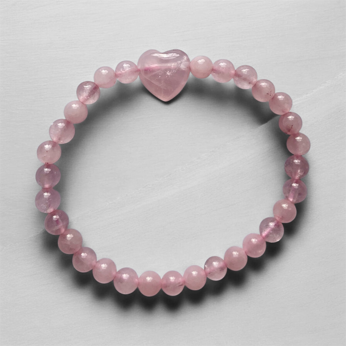 🌸 Rose Quartz Stretch Bracelet with Heart Focal