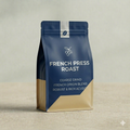 Coffee bag labeled 'French Press Roast' on a beige background
