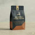 Coffee bag labeled 'Espresso House Blend' on a neutral background