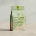 Package of raw green coffee on a light background