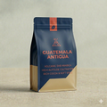 Coffee bag labeled 'Guatemala Antigua' on a beige background