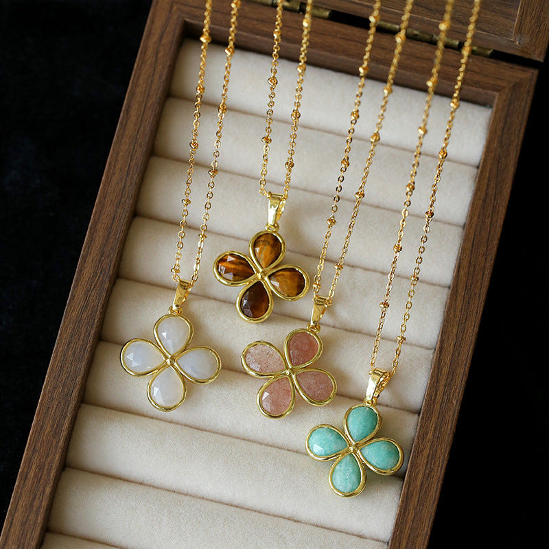 Natural Stone Four-Leaf Clover Necklace