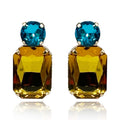 Adelle Topaz Crystal Octagon And Aqua Round Stone Drop Earrings