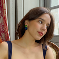 Adelle Peacock Blue Crystal Octagon And Green Tourmaline Round Stone Drop Earrings