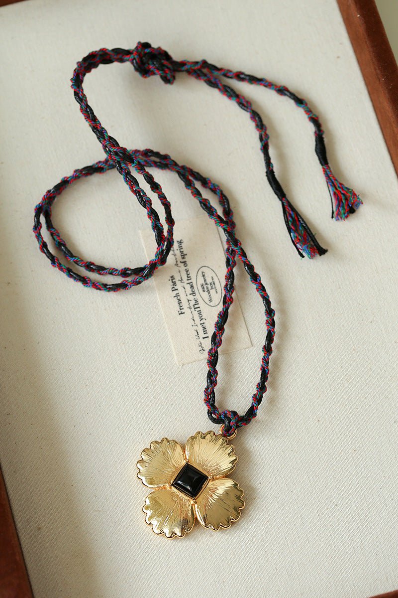 “Fortune Circle” Shell Hibiscus & Clover Long Necklace