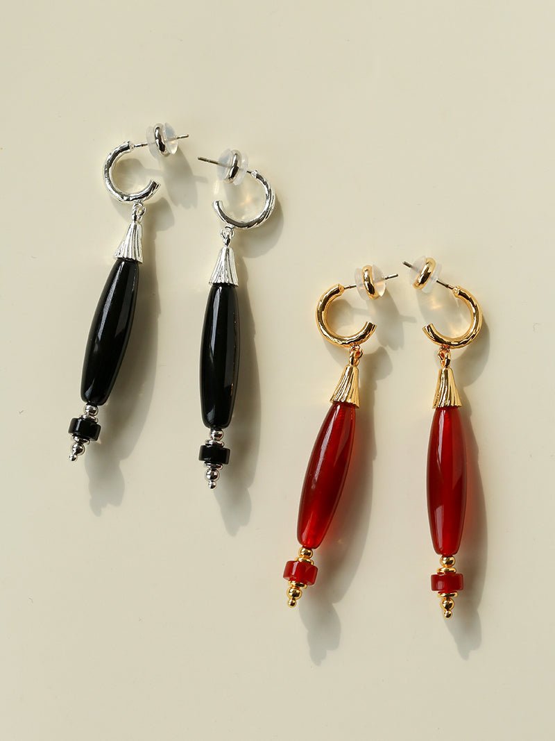 "Vessel" Series Red & Black Agate Earrings
