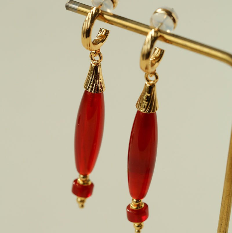 "Vessel" Series Red & Black Agate Earrings