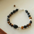 Vintage Tiger’s Eye & Black Agate Beaded Bracelet