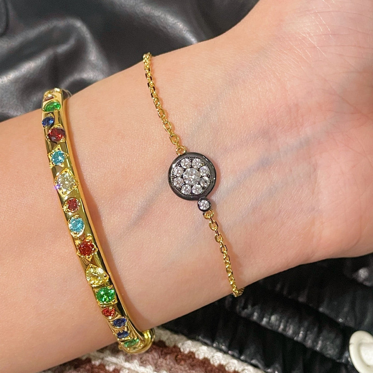 “Wealth & Fortune” Full-Pave Black Gold Coin Bracelet