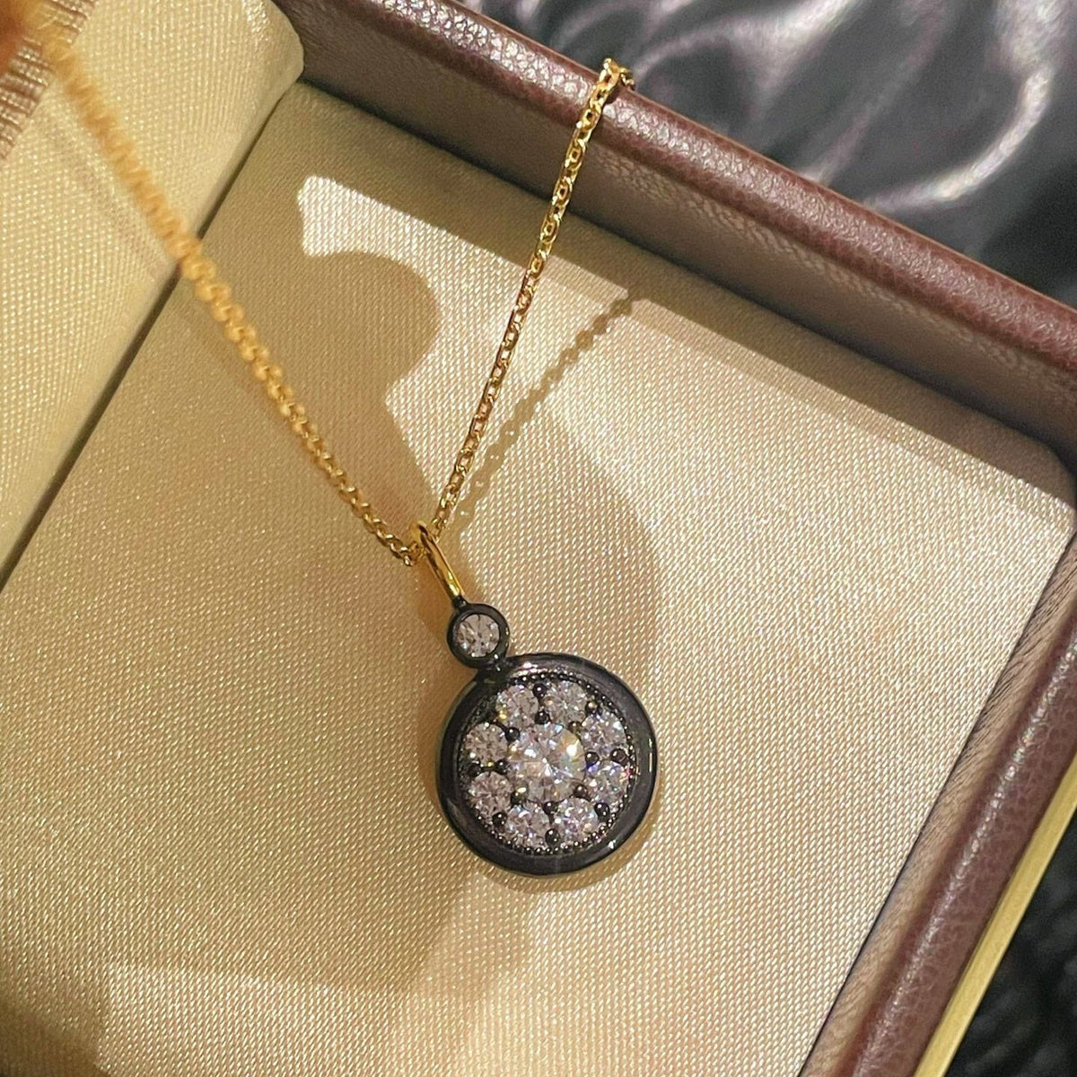 “Wealth & Prosperity” Full-Pave Black Gold Coin Pendant Necklace